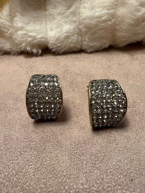 Vintage Crystal Pave Clip-On Earrings - Gold Tone